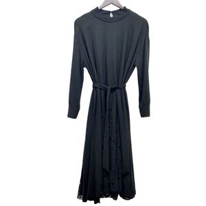 Leur Logette Wool Blend Long Sleeve Lace Insets Black Maxi Dress Size 3 Large